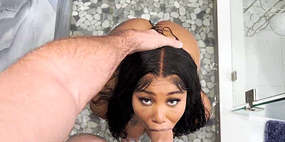 Thick ebony with huge ass pleasures JMac in the bathroom