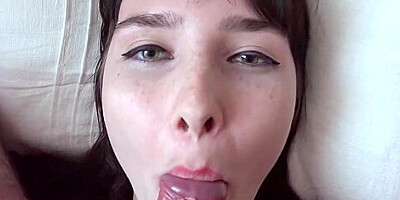 Young brunette Lika Blackberry sucks before loading the sperm into her mouth