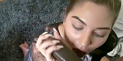 Pretty Eyed White Girl Swallows Load From Huge BBC