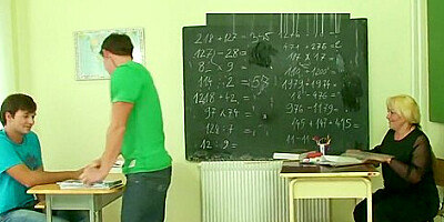 60 yo granny teacher is pounded by two boys