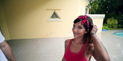 Kitty Carrera and Jmac have fun by the pool