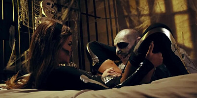 Halloween night culminates for lovers with passionate sex