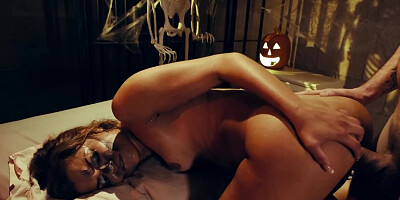 Halloween night culminates for lovers with passionate sex