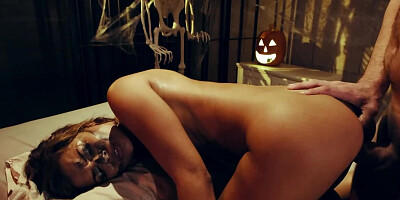Halloween night culminates for lovers with passionate sex