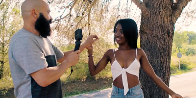 Spicy black girl Boni Brown sucks a hard cock on the street