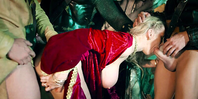 Depraved queen is being pleasured by two horny knights