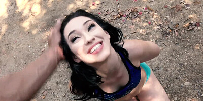 A girl that loves to get fucked is outdoors, in the forest, having sex