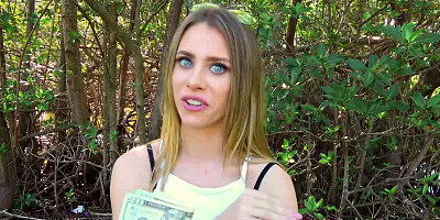 Anya Olsen rips her fishnets & fucks in public for some quick cash