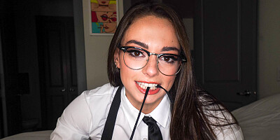 Sophia Burns gets down on her knees to suck long prick