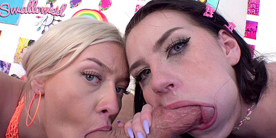 SWALLOWED Skyler Storm & Em Indica tag team a huge dick