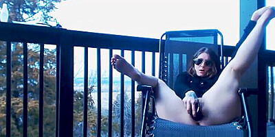 Smoking Outdoors With Huge Dildo