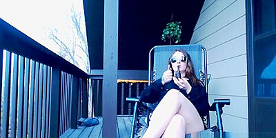 Smoking Outdoors With Huge Dildo