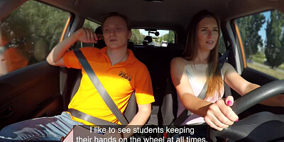 Eurobabe fucks tutor in cowgirl after oral in the car