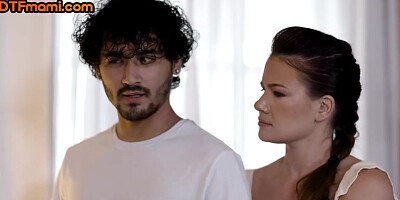 MILF with big tits and brunette fucked by dude in 3way