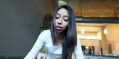 Caramel-skinned slut Jasmine Summers sucks and fucks big dick in POV