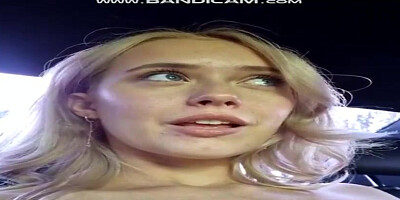 Flirty towheaded honey with blue eyea, Kate is frolicking with her fun bags in the truck