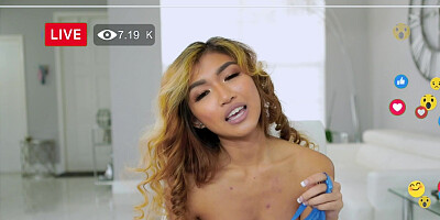 Beauty Clara Trinity masturbates live to earn money and after her stepbrother Johnny the Kid fucks her in all holes