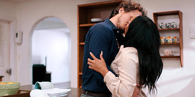 Ebony wife fucks husbands stepbrother