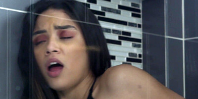 Maya Bijou and Bambi Black pleasuring older dude in the bathroom