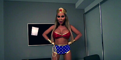 Nasty wonder woman Nina Milano sucks big throbbing cock in POV