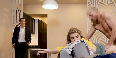 Man stays aside and watches wife getting bonked by their guest