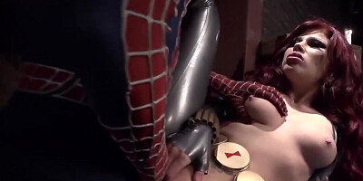 Insatiable Spider-Man fucks red-haired whore in latex non-stop