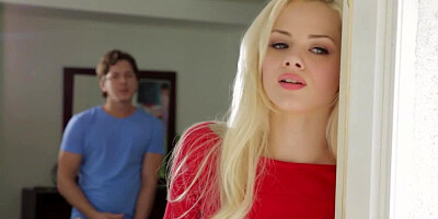 Two blonde women get it on with a dude in the bedroom