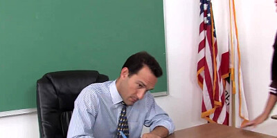 Provoking gal asks school director for helping with her grades