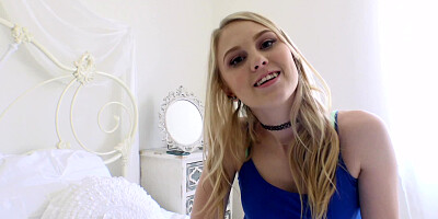 Blonde Slut in Blue Riding a Terrific Meat Pole with So Much Joy
