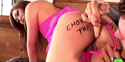 Asian Floozy In Pink Lingerie Writes An Instruction On Her Butt And Gets Slammed Anally