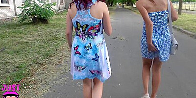 Two Girls Flashing Pussy In Public Park, Upskirt No Panties