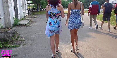 Two Girls Flashing Pussy In Public Park, Upskirt No Panties