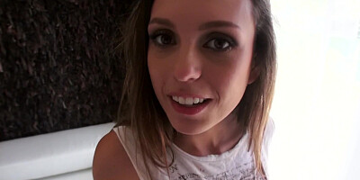 Jade Nile smiles while getting her shaved pussy drilled