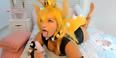 Red-Hot Bowsette costume play dame toying rigid with her bang-out machine ahegao and bad dragon sucky-sucky
