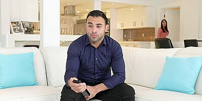 Stunning Brunette Babe With Big Titties Mounts Her Step