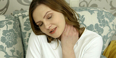 Tender petite Selena examines her innocent body