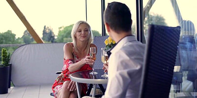 Spectacular ash-blonde was throating her married neighbor's bone and getting slammed with it, on the bed