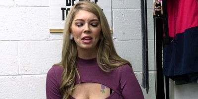 Tattooed milf cocked in fishnets at the office