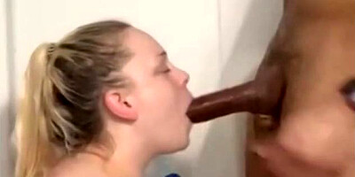 Lush platinum-blonde boner blower is providing a deep, wet oral pleasure to a stud she enjoys a pile