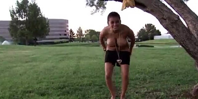 Spectacular dark-haired with yam-sized milk cans is anxious to get torn up in a local park, in the afternoon