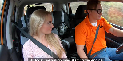 Driving cockhungry student pussyrammed in car by instructor