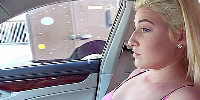 Busty teen fucked in the car pov in public