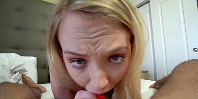 Blonde minx Dixie Lynn sucks and rides dark pecker in POV