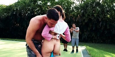 Barely legal Zara Brooks gets manhandled and fucked on the basketball court