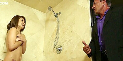Step daddy joins Step daughters Wet Friend in Shower