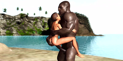 Molten fuckfest on the beach! Fat black stud tears up a nasty ebony on the savage island