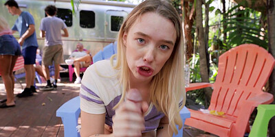 Juliette Mint sucks firm cock and gets screwed outdoors