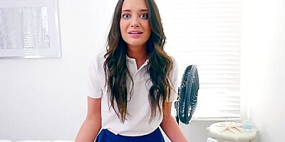 Fresh brunette, Gia Paige is sucking her step- brothers dick, because she wants to fuck him