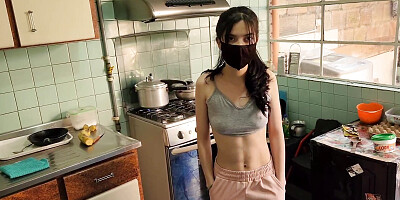 Sexy maid gets fucked by her boss&amp,#039,s step son in her work kitchen