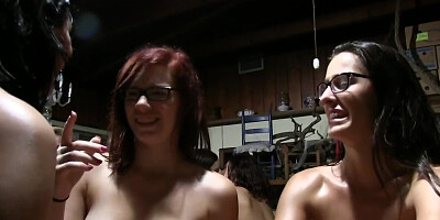 Bunch of naked girls are having lesbian sex orgy in the club